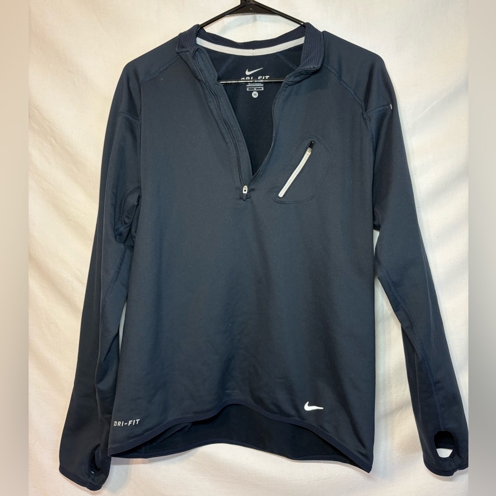 Nike 1/4 Zip Sweater Mens Medium Black Tech Pocket Shacket Dri Fit Pullover